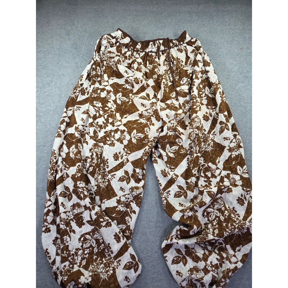 Gigio USA Womens Floral Harem Jogger Pants Size L Brown White Boho